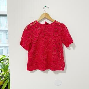 Nanette Lepore Pink Floral Lace Overlay Short Sleeve Blouse Size XS